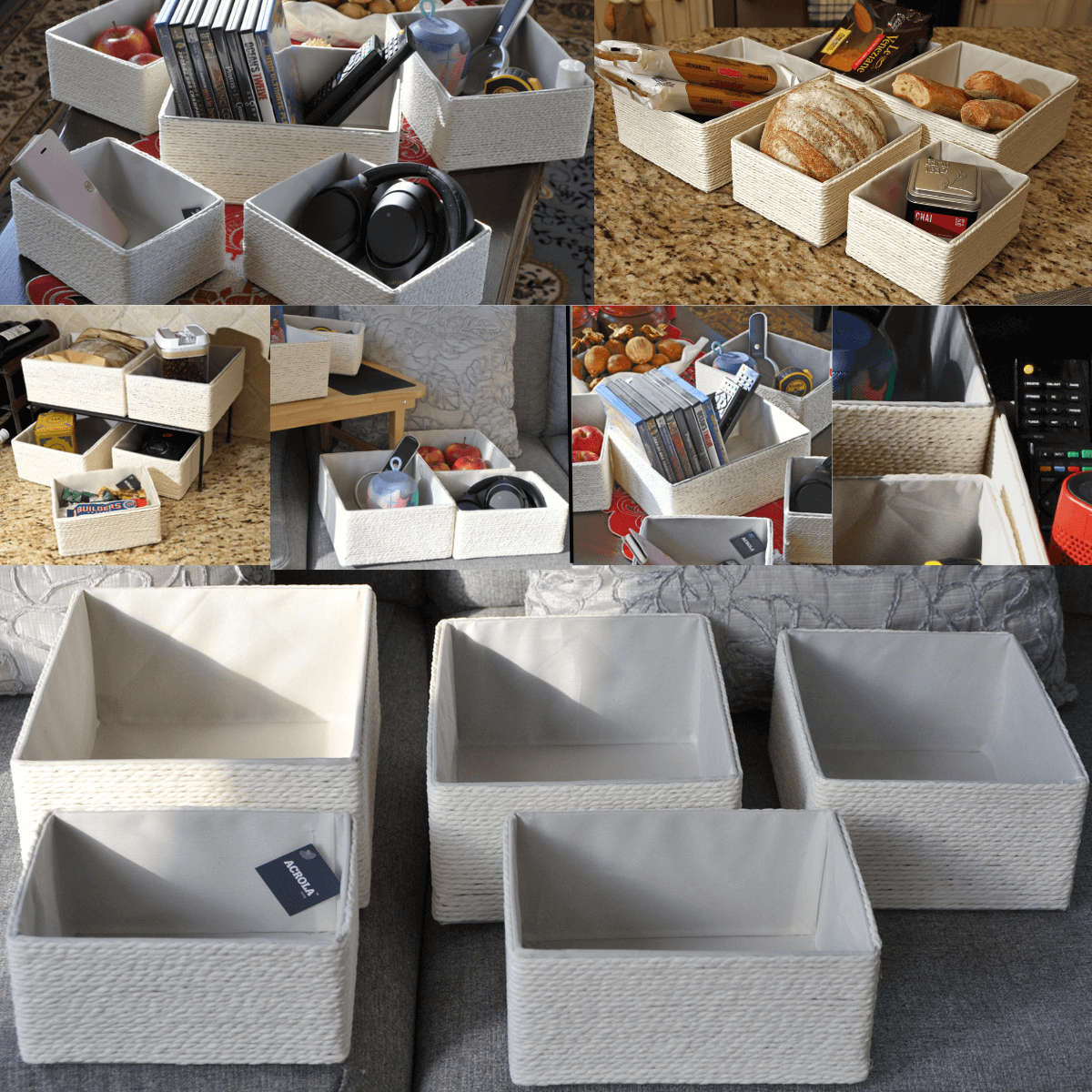 5 - Pack Woven Storage Baskets Multi - Size - Cream White - Decorative Home Organization - HomeDude5 - Pack Woven Storage Baskets Multi - Size - Cream White - Decorative Home OrganizationPaper Rope BasketHomeDude