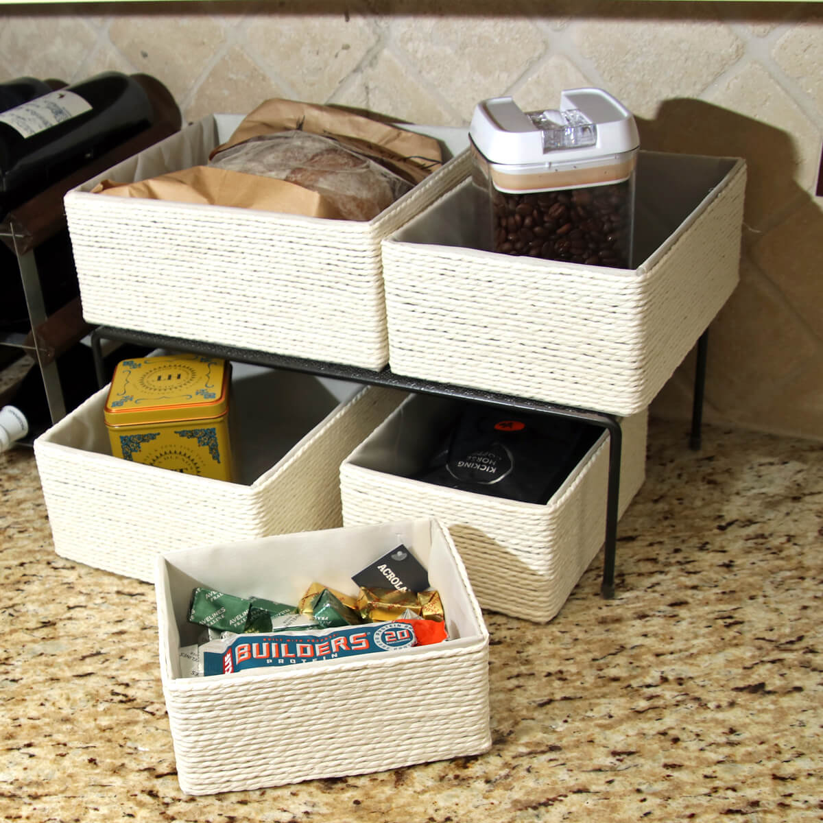 5 - Pack Woven Storage Baskets Multi - Size - Cream White - Decorative Home Organization - HomeDude5 - Pack Woven Storage Baskets Multi - Size - Cream White - Decorative Home OrganizationPaper Rope BasketHomeDude
