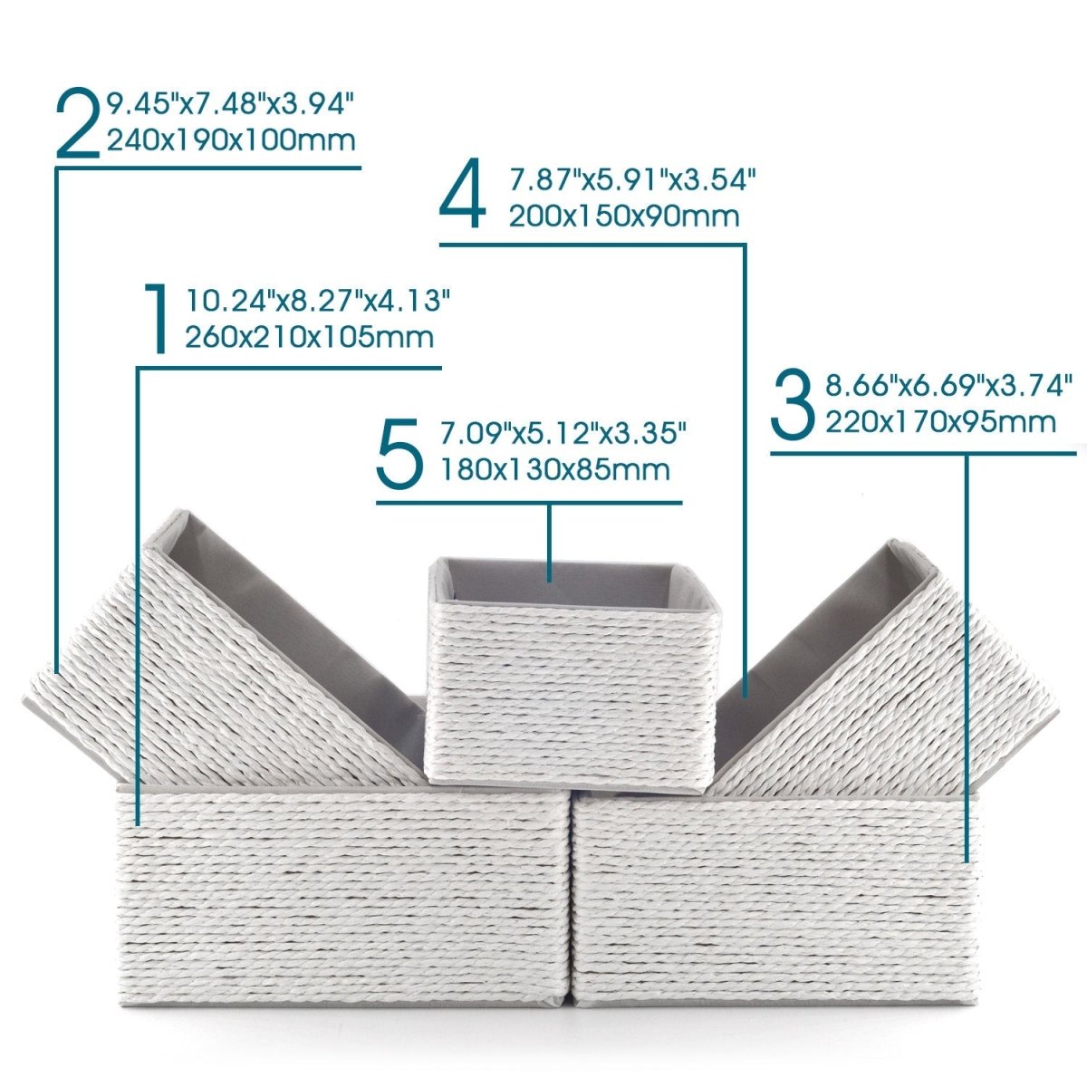 5 - Pack Woven Storage Baskets – Multi - Size - Cream White - HomeDude Oak5 - Pack Woven Storage Baskets – Multi - Size - Cream WhitePaper Rope BasketHomeDude Oak
