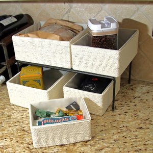 5 - Pack Woven Storage Baskets – Multi - Size - Cream White - HomeDude Oak5 - Pack Woven Storage Baskets – Multi - Size - Cream WhitePaper Rope BasketHomeDude Oak