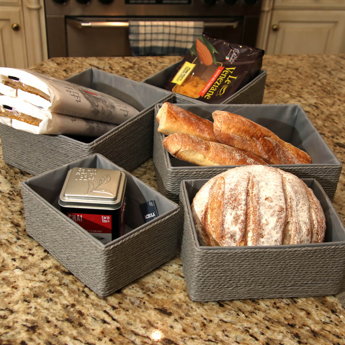 5 - Pack Woven Storage Baskets Multi - Size Grey - Decorative Home Organization - HomeDude5 - Pack Woven Storage Baskets Multi - Size Grey - Decorative Home OrganizationPaper Rope BasketHomeDude