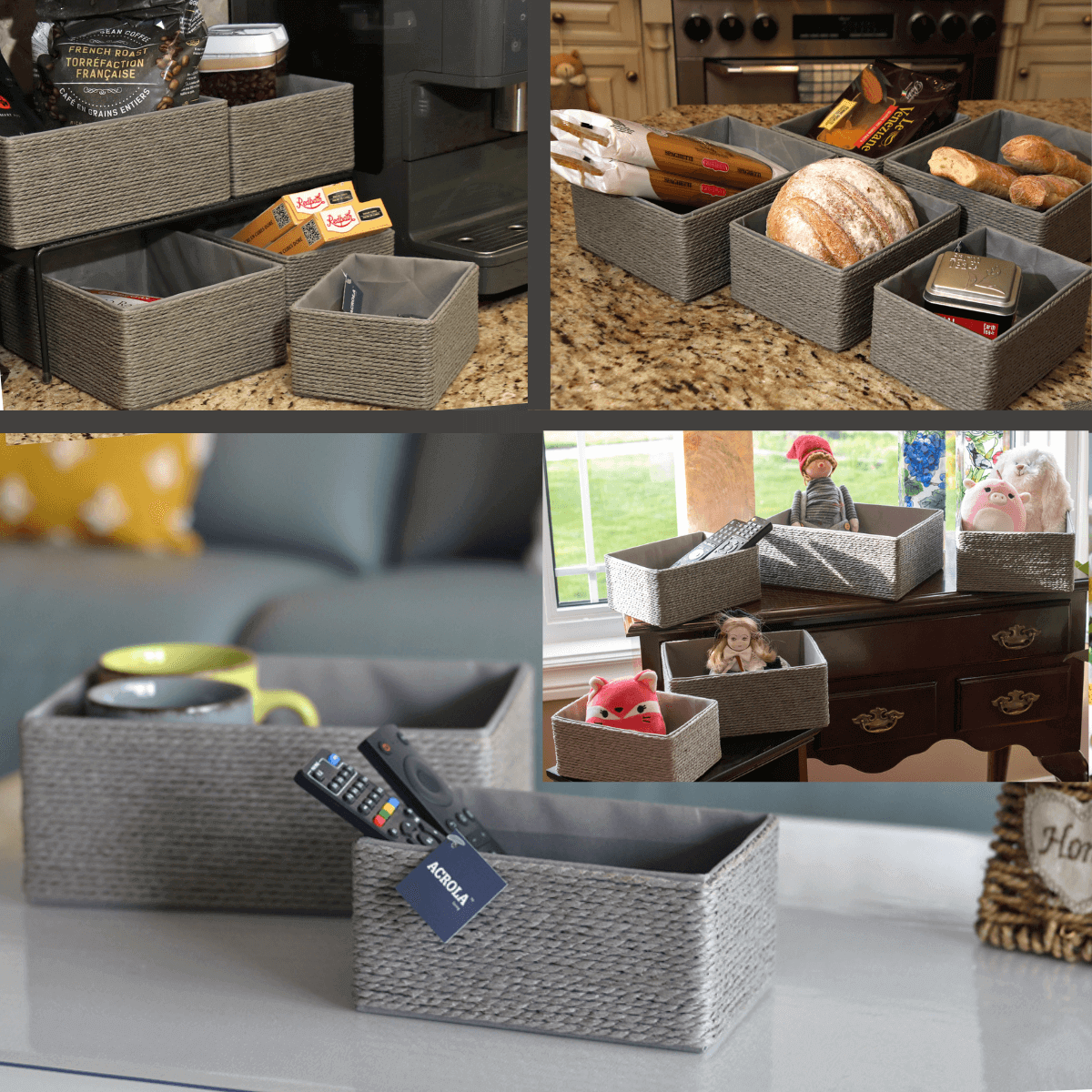 5 - Pack Woven Storage Baskets Multi - Size Grey - Decorative Home Organization - HomeDude5 - Pack Woven Storage Baskets Multi - Size Grey - Decorative Home OrganizationPaper Rope BasketHomeDude