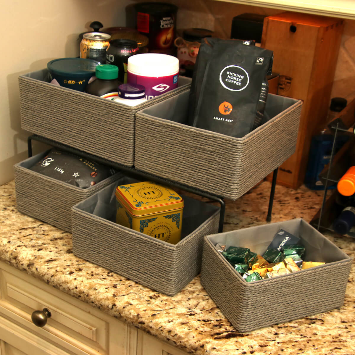 5 - Pack Woven Storage Baskets Multi - Size Grey - Decorative Home Organization - HomeDude5 - Pack Woven Storage Baskets Multi - Size Grey - Decorative Home OrganizationPaper Rope BasketHomeDude