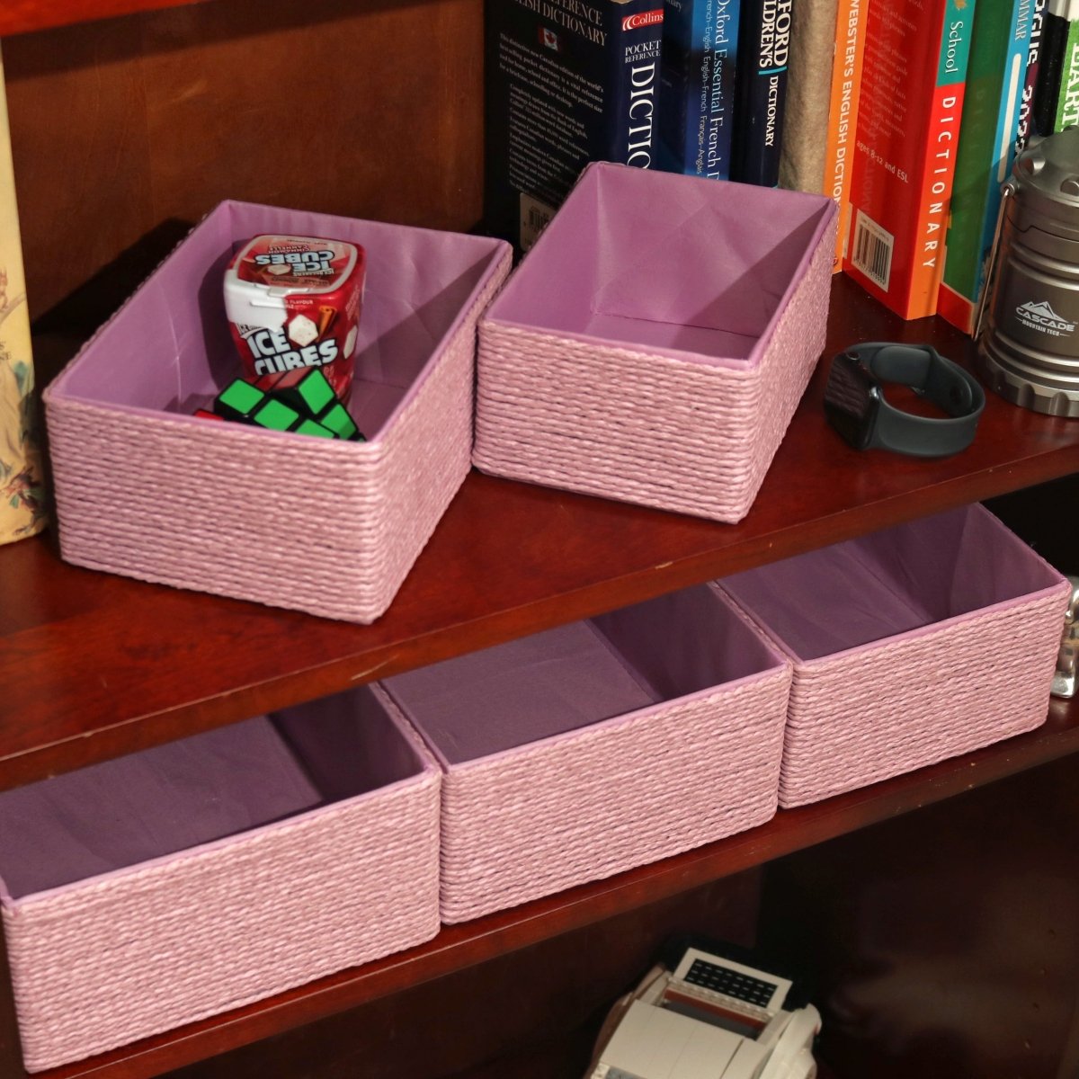 5 - Pack Woven Storage Baskets – Multi - Size - Lilac - HomeDude Oak5 - Pack Woven Storage Baskets – Multi - Size - LilacPaper Rope BasketHomeDude Oak