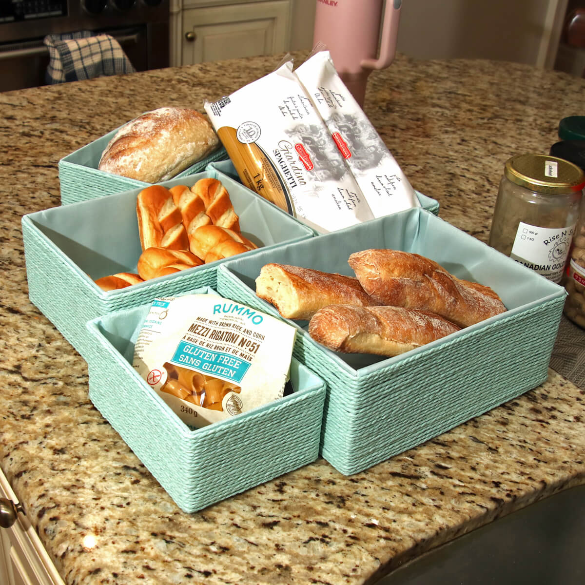 5 - Pack Woven Storage Baskets Multi - Size - Mint Green - Decorative Home Organization - HomeDude5 - Pack Woven Storage Baskets Multi - Size - Mint Green - Decorative Home OrganizationPaper Rope BasketHomeDude