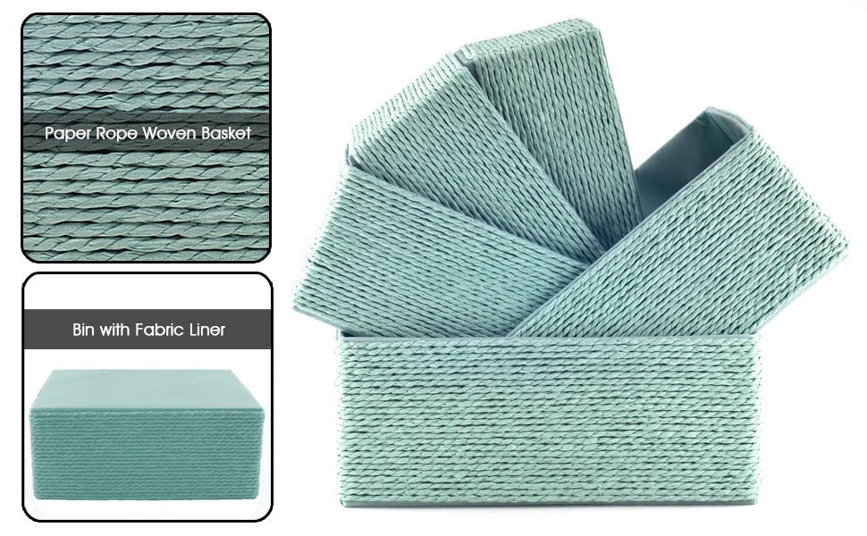 5 - Pack Woven Storage Baskets – Multi - Size - Mint Green - HomeDude Oak5 - Pack Woven Storage Baskets – Multi - Size - Mint GreenPaper Rope BasketHomeDude Oak