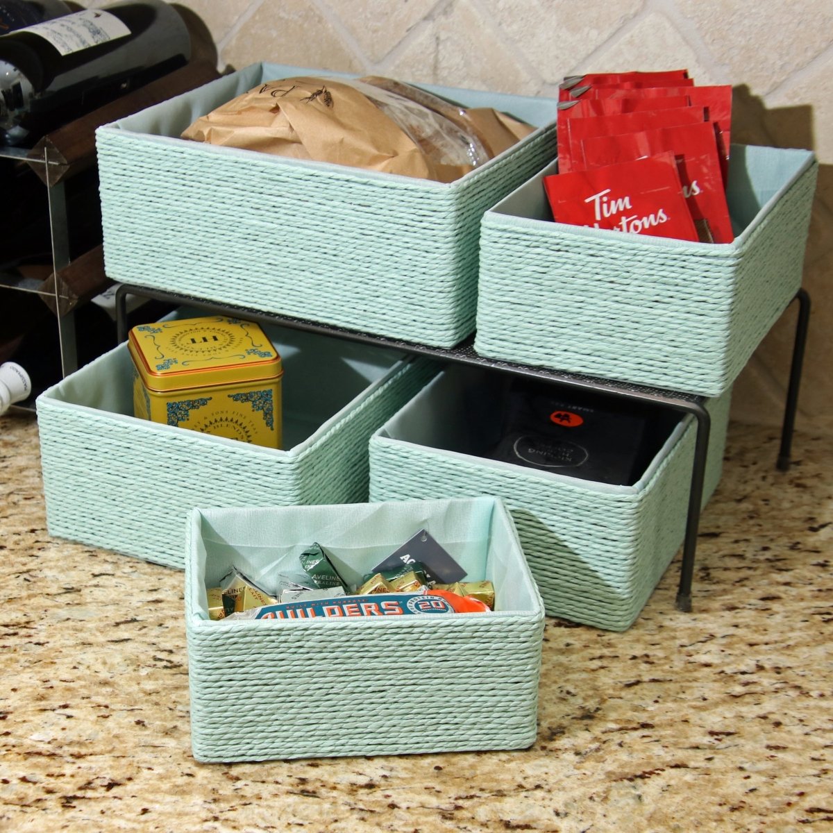 5 - Pack Woven Storage Baskets – Multi - Size - Mint Green - HomeDude Oak5 - Pack Woven Storage Baskets – Multi - Size - Mint GreenPaper Rope BasketHomeDude Oak