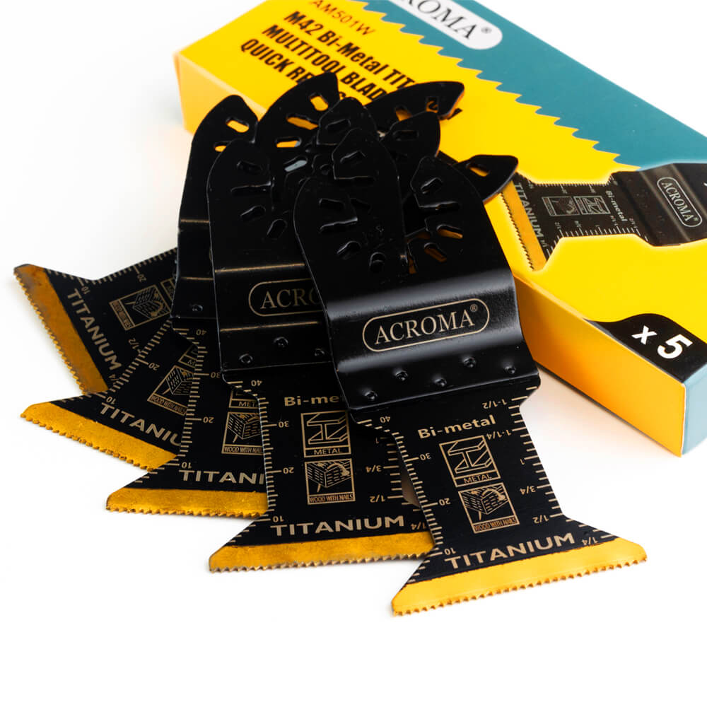 5 - Piece Oscillating Multitool Blades | Titanium - Coated Bi - Metal, Universal Fit | Acroma - HomeDude5 - Piece Oscillating Multitool Blades | Titanium - Coated Bi - Metal, Universal Fit | AcromaOscillating Saw BladesHomeDude