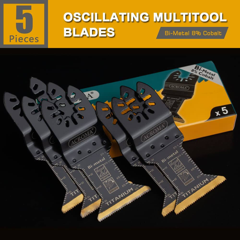 5 - Piece Oscillating Multitool Blades | Titanium - Coated Bi - Metal, Universal Fit | Acroma - HomeDude5 - Piece Oscillating Multitool Blades | Titanium - Coated Bi - Metal, Universal Fit | AcromaOscillating Saw BladesHomeDude