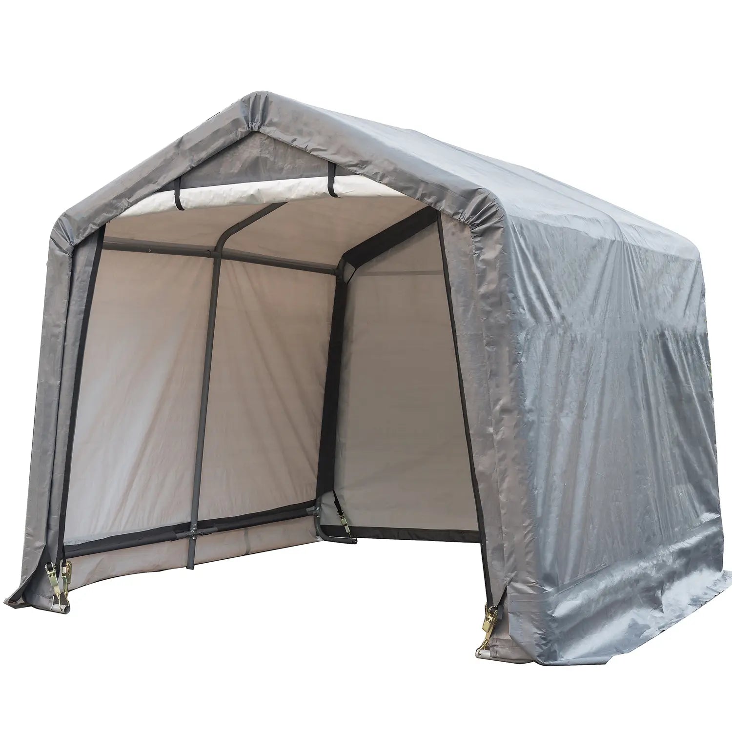 Portable garage shed with PE Tarpaulin cover on a white background