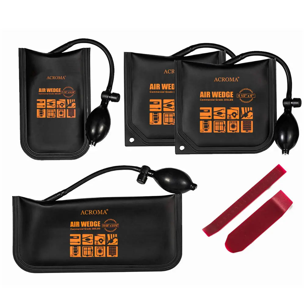 Set of black air wedge devices with ACROMA branding on a white background