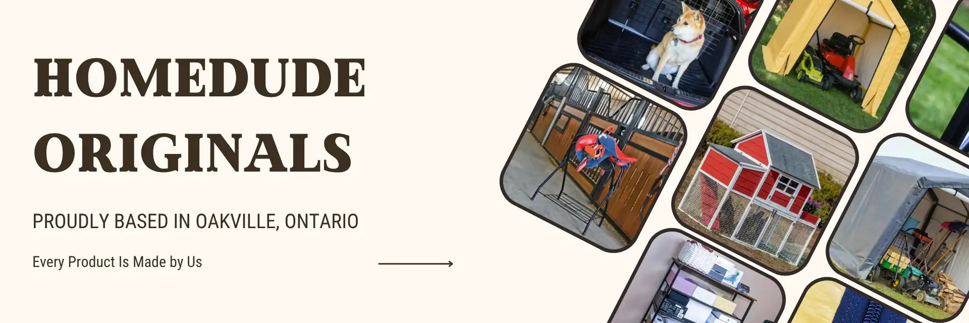 Promotional banner for Homedude Originals with product images and we made them.