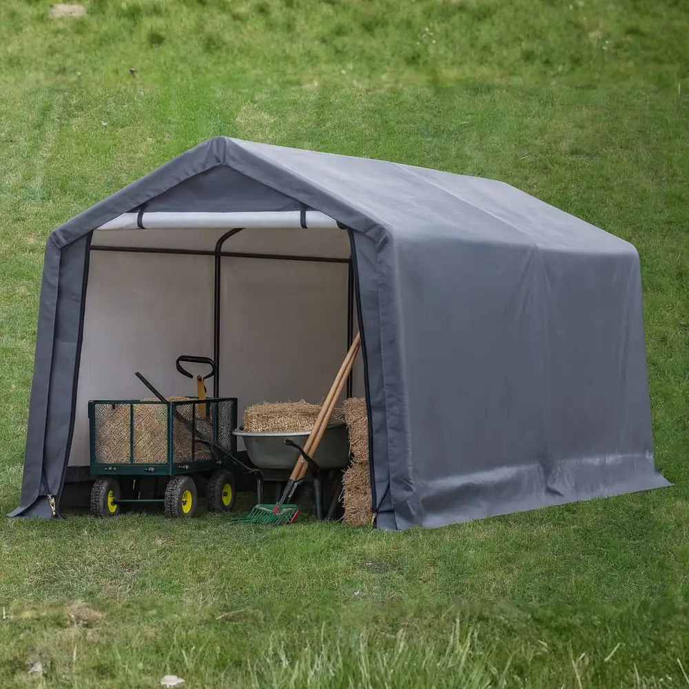 8×14 ft Outdoor Storage Shelter with Roll-Up Door – Heavy-Duty Steel Frame | HomeDude