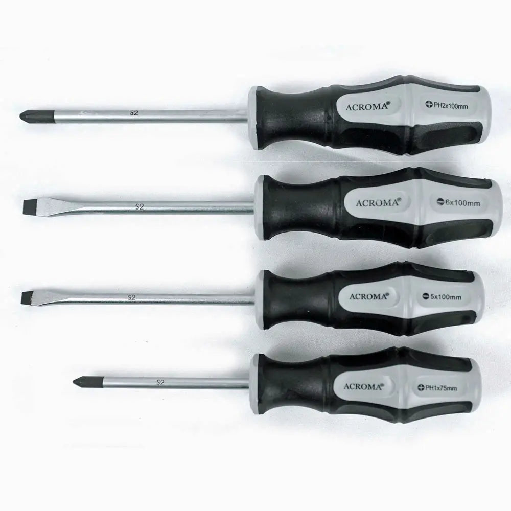 Set of four pieces of S2 Blades screwdrivers on a white background 