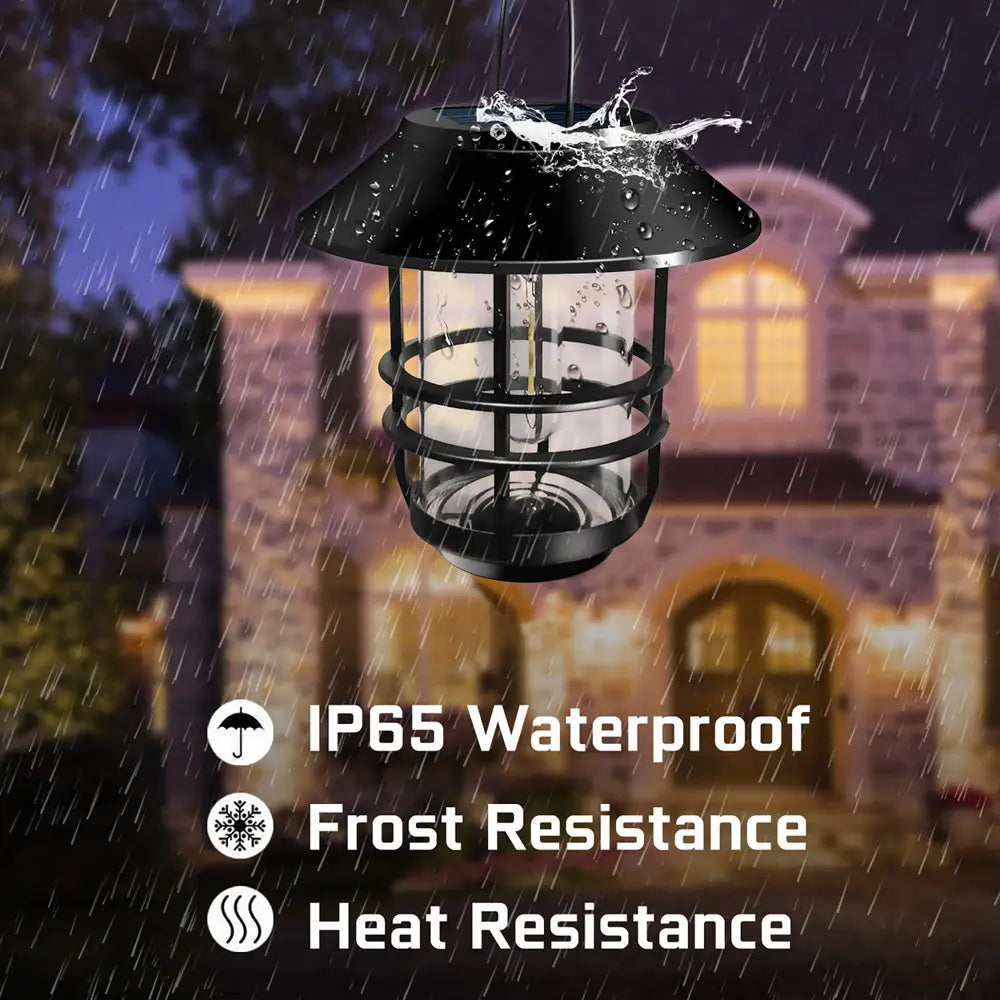 Outdoor light fixture with waterproof features in a rain scene