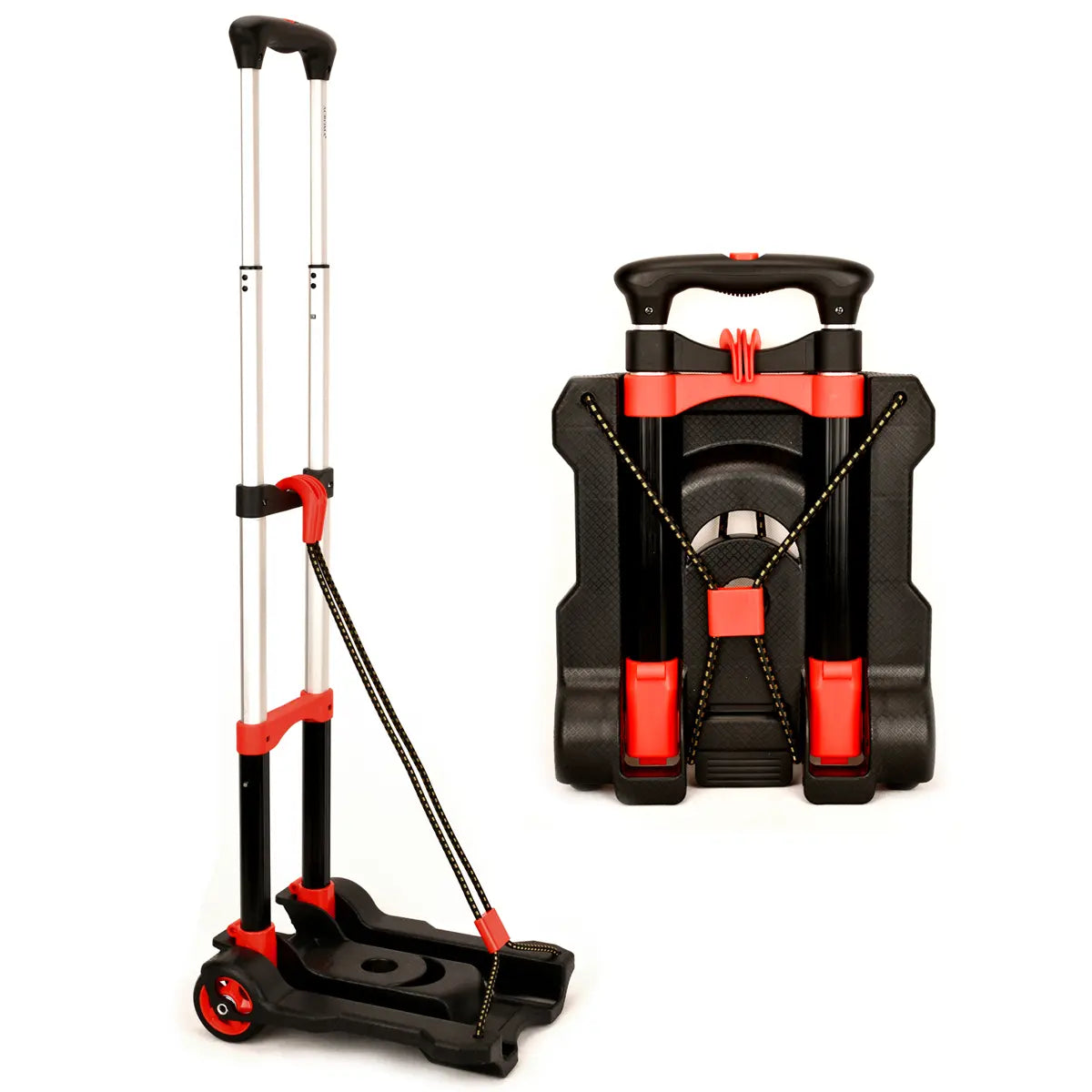 Black and red scooter with a folded position on a white background