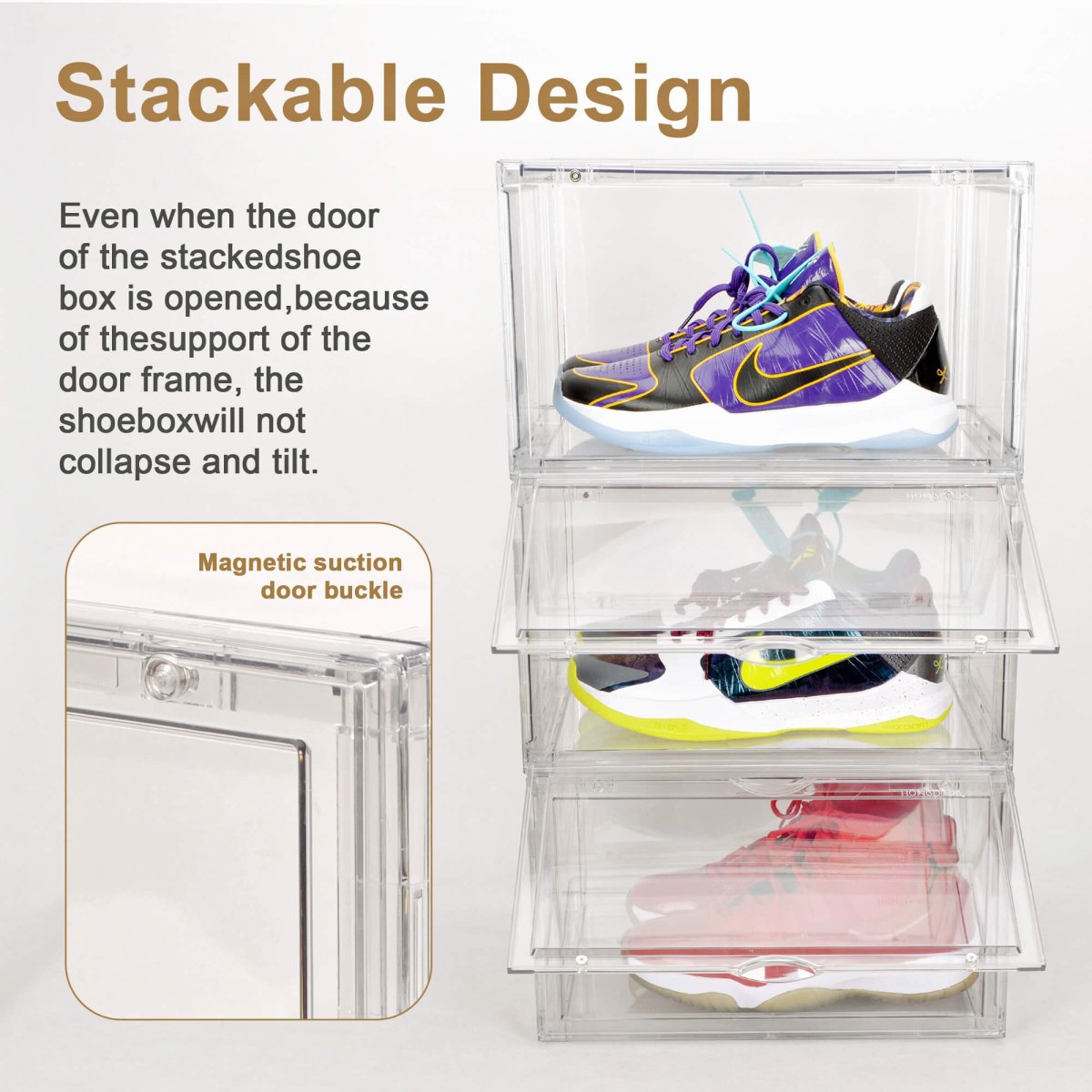 Clear Stackable Shoe Organizer Boxes | Front Drop - Down Door | PET Plastic Set of 3 | Homedude - HomeDudeClear Stackable Shoe Organizer Boxes | Front Drop - Down Door | PET Plastic Set of 3 | HomedudeShoe BoxHomeDude