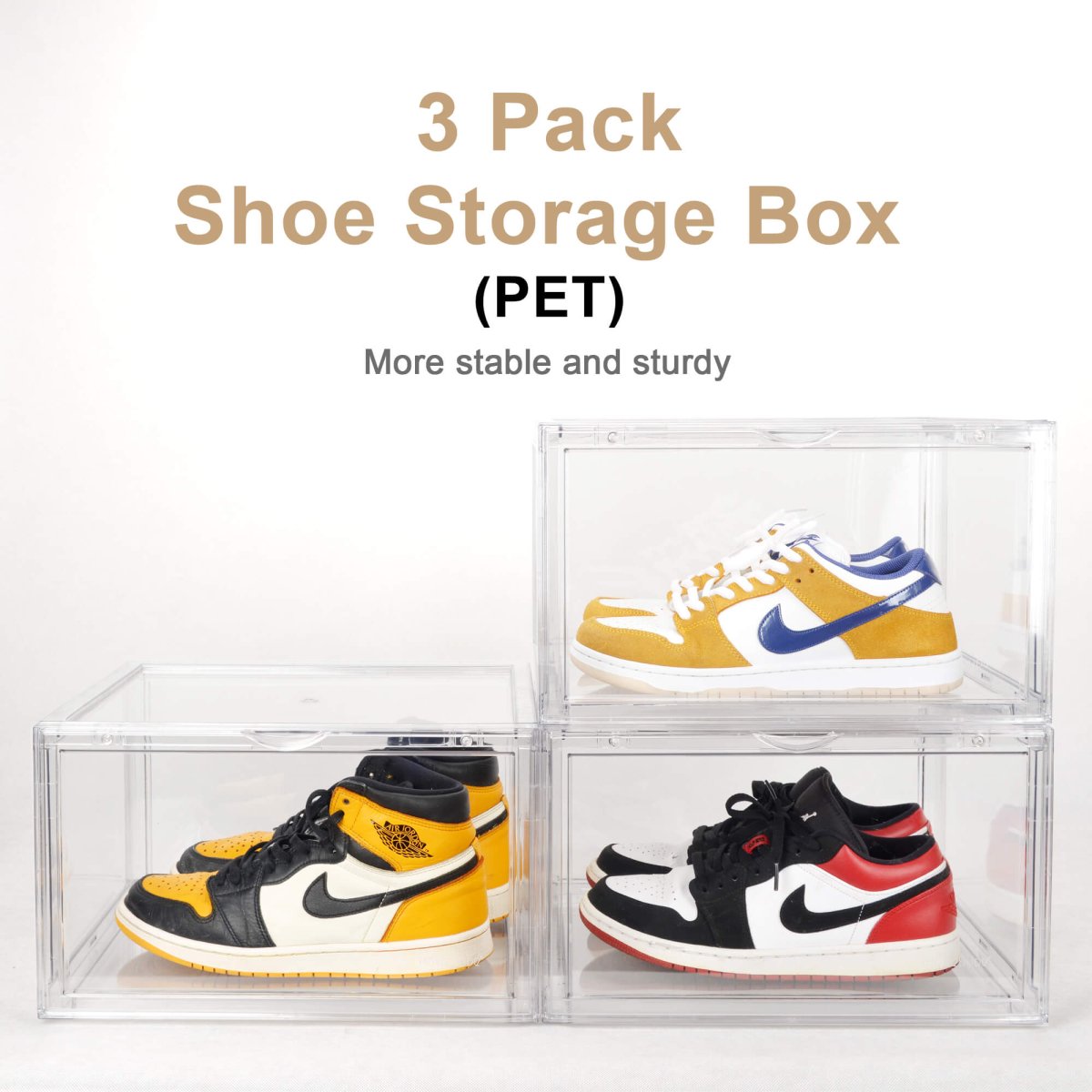 Clear Stackable Shoe Organizer Boxes | Front Drop - Down Door | PET Plastic Set of 3 | Homedude - HomeDudeClear Stackable Shoe Organizer Boxes | Front Drop - Down Door | PET Plastic Set of 3 | HomedudeShoe BoxHomeDude