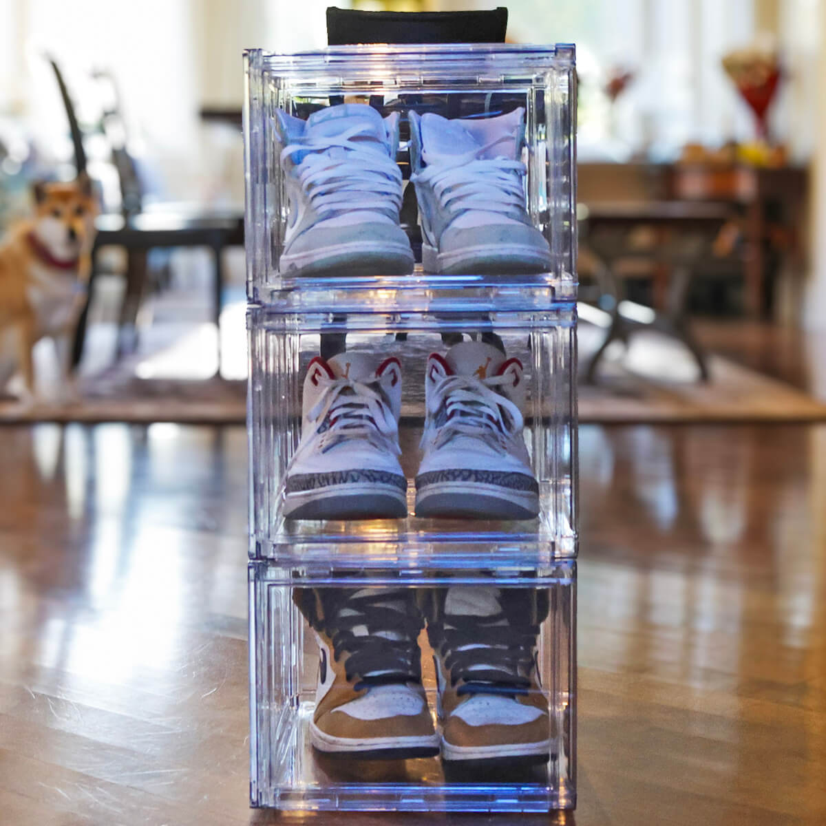 Clear Stackable Shoe Organizer Boxes | Front Drop - Down Door | PET Plastic Set of 3 | Homedude - HomeDudeClear Stackable Shoe Organizer Boxes | Front Drop - Down Door | PET Plastic Set of 3 | HomedudeShoe BoxHomeDude
