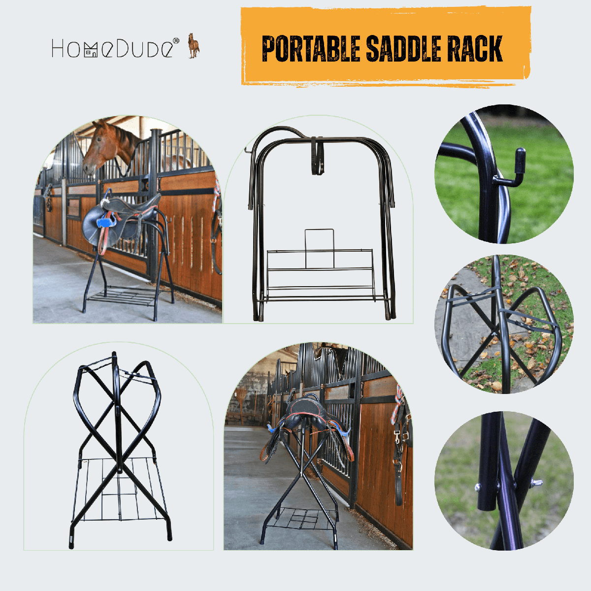Foldable Horse Saddle Rack  Heavy - Duty Steel | Built - In Shelf | No Assembly - HomeDudeFoldable Horse Saddle Rack  Heavy - Duty Steel | Built - In Shelf | No AssemblyHorse Tack AccessoriesHomeDude