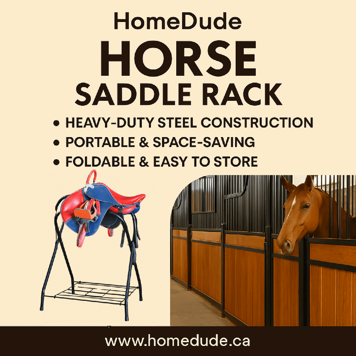Foldable Horse Saddle Rack  Heavy - Duty Steel | Built - In Shelf | No Assembly - HomeDudeFoldable Horse Saddle Rack  Heavy - Duty Steel | Built - In Shelf | No AssemblyHorse Tack AccessoriesHomeDude