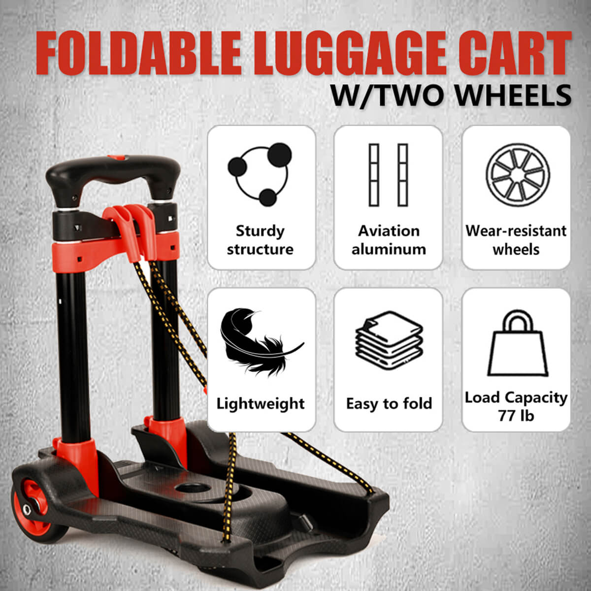 Foldable Luggage Cart Aviation Aluminum | 2 - Wheel Trolley 35kg Load | Compact & Travel Ready - HomeDudeFoldable Luggage Cart Aviation Aluminum | 2 - Wheel Trolley 35kg Load | Compact & Travel ReadyLuggage CartHomeDude