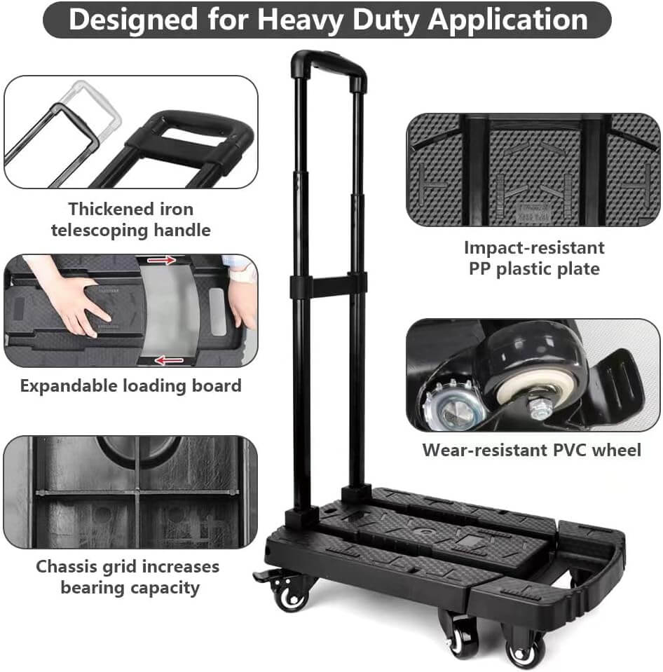 Folding Luggage Cart | 227kg Load Capacity, 6x5cm Wheels, Heavy Duty Hand Truck (HT0061) - HomeDudeFolding Luggage Cart | 227kg Load Capacity, 6x5cm Wheels, Heavy Duty Hand Truck (HT0061)Luggage Cart - 6 wheelsHomeDude