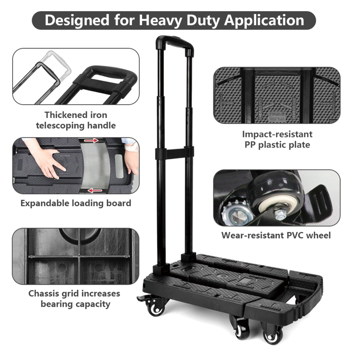 Folding Luggage Cart, 227kgs Heavy Duty with 6x5cm Wheels Hand Truck, Dolly Cart, Ideal for Travel, Moving, Shopping, and Package Delivery in Offices and More (HT0061) - HomeDude OakFolding Luggage Cart, 227kgs Heavy Duty with 6x5cm Wheels Hand Truck, Dolly Cart, Ideal for Travel, Moving, Shopping, and Package Delivery in Offices and More (HT0061)Luggage Cart - 6 wheelsHomeDude Oak