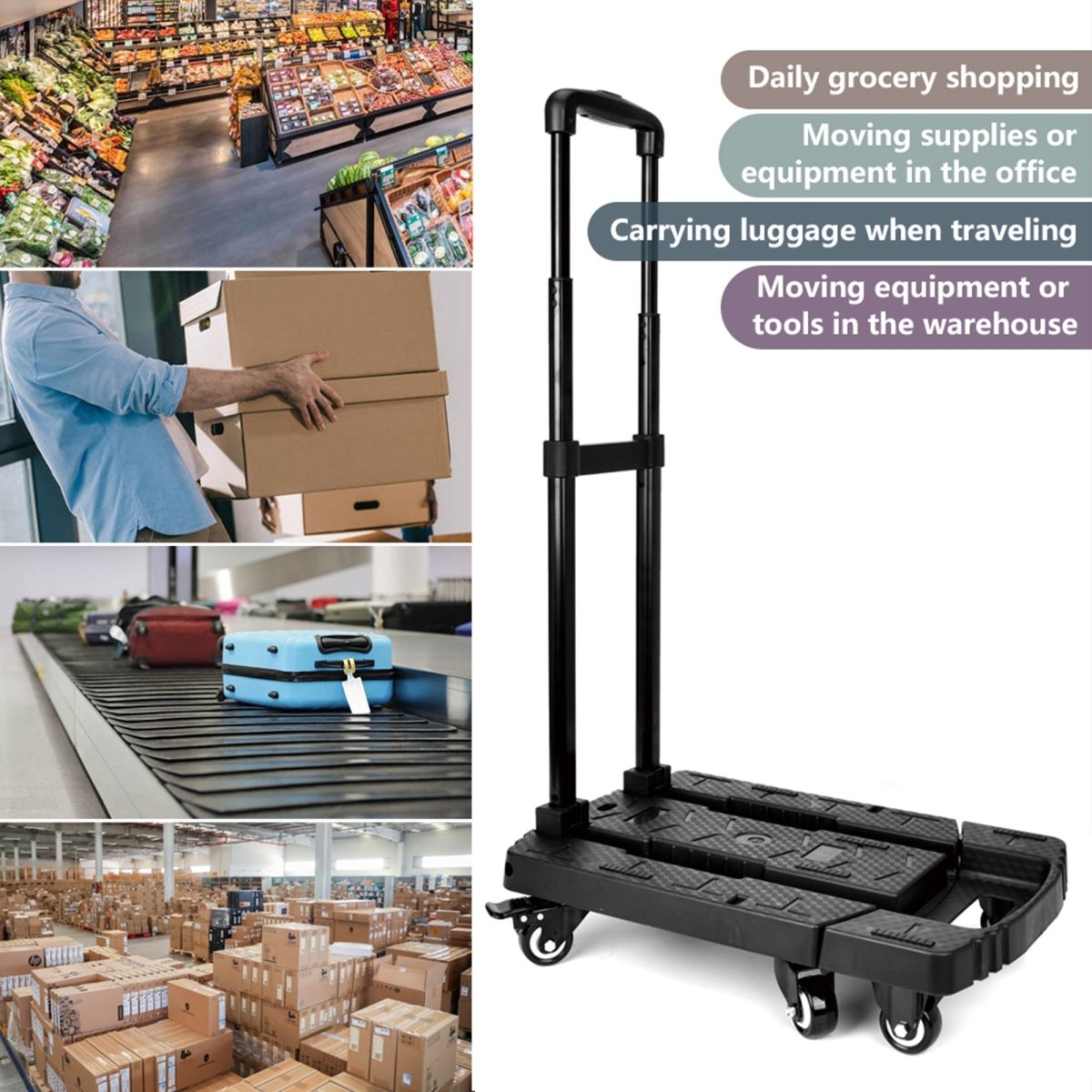 Folding Luggage Cart, 227kgs Heavy Duty with 6x5cm Wheels Hand Truck, Dolly Cart, Ideal for Travel, Moving, Shopping, and Package Delivery in Offices and More (HT0061) - HomeDude OakFolding Luggage Cart, 227kgs Heavy Duty with 6x5cm Wheels Hand Truck, Dolly Cart, Ideal for Travel, Moving, Shopping, and Package Delivery in Offices and More (HT0061)Luggage Cart - 6 wheelsHomeDude Oak