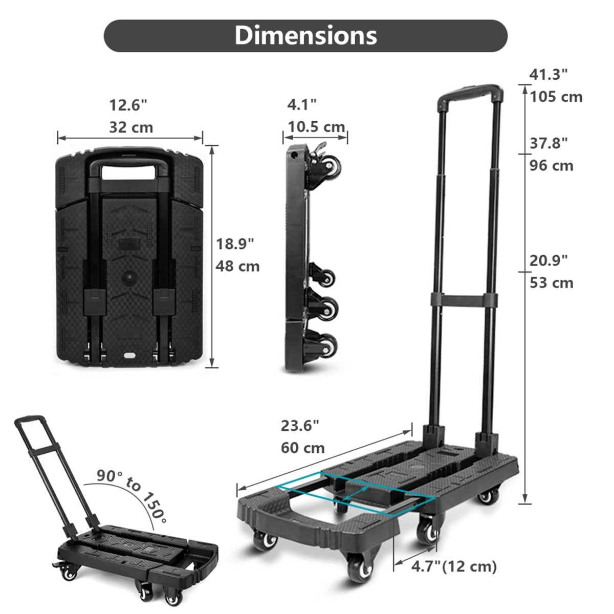Folding Luggage Cart, 227kgs Heavy Duty with 6x5cm Wheels Hand Truck, Dolly Cart, Ideal for Travel, Moving, Shopping, and Package Delivery in Offices and More (HT0061) - HomeDude OakFolding Luggage Cart, 227kgs Heavy Duty with 6x5cm Wheels Hand Truck, Dolly Cart, Ideal for Travel, Moving, Shopping, and Package Delivery in Offices and More (HT0061)Luggage Cart - 6 wheelsHomeDude Oak