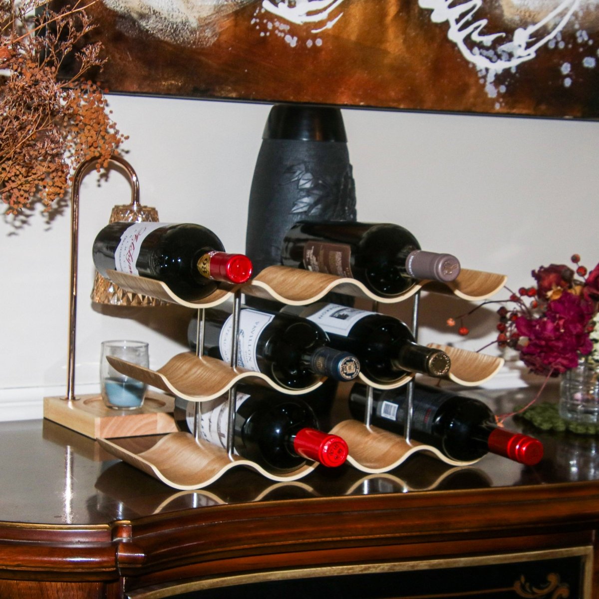 HomeDude 12 - Bottle Bamboo Wine Rack, Modern Countertop Wine Storage, Stackable and Freestanding Wine Holder, Wavy Design, Eco - Friendly Wood, Ideal for Home, Bar, Kitchen, and Wine Cellars - HomeDudeHomeDude 12 - Bottle Bamboo Wine Rack, Modern Countertop Wine Storage, Stackable and Freestanding Wine Holder, Wavy Design, Eco - Friendly Wood, Ideal for Home, Bar, Kitchen, and Wine CellarsWine RackHomeDude