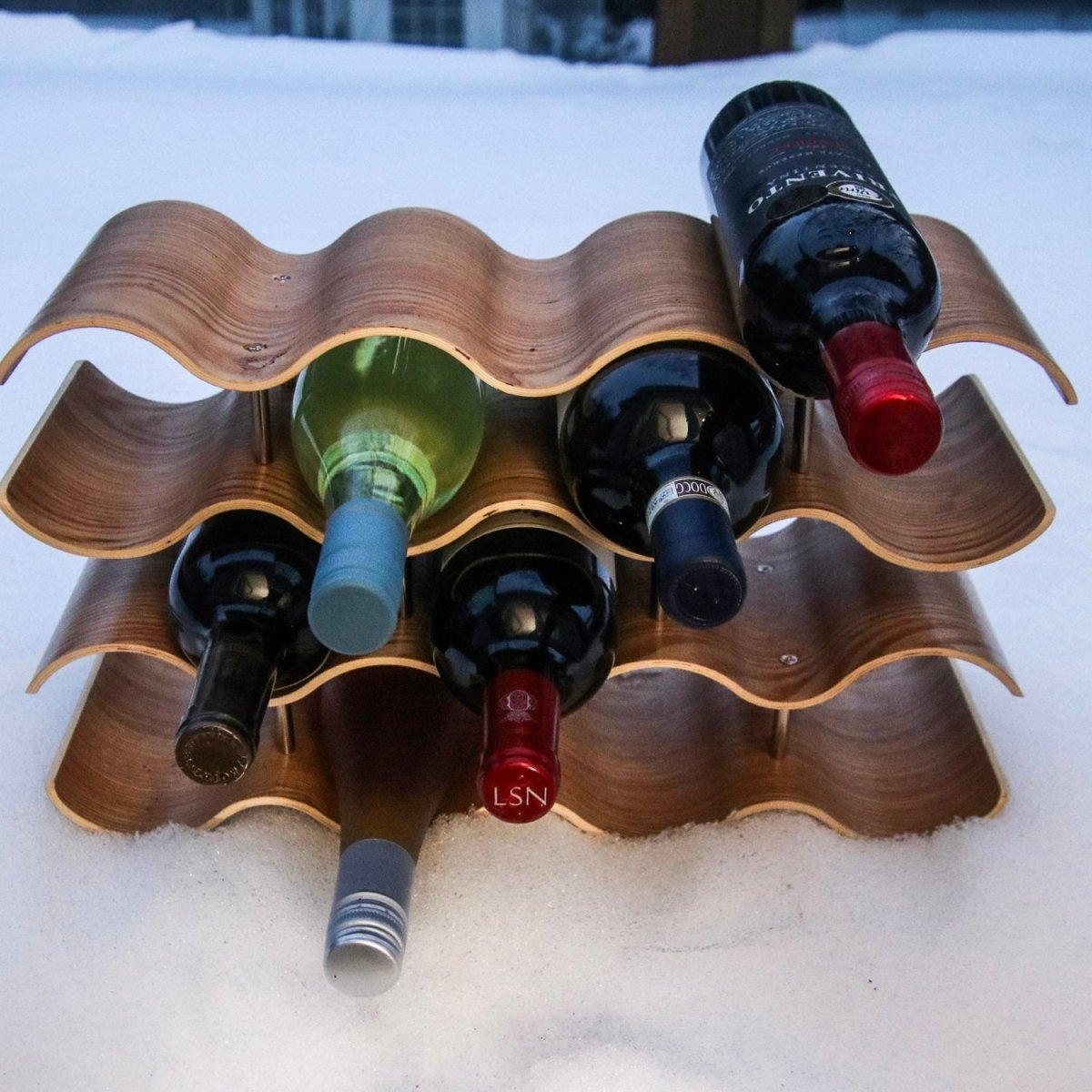 HomeDude 14 - Bottle Bamboo Wine Rack, Modern Countertop Wine Storage, Stackable and Freestanding Wine Holder, Wavy Design, Eco - Friendly Wood, Ideal for Home, Bar, Kitchen, and Wine Cellars - HomeDude OakHomeDude 14 - Bottle Bamboo Wine Rack, Modern Countertop Wine Storage, Stackable and Freestanding Wine Holder, Wavy Design, Eco - Friendly Wood, Ideal for Home, Bar, Kitchen, and Wine CellarsWine Rack - 14 bottlesHomeDude Oak