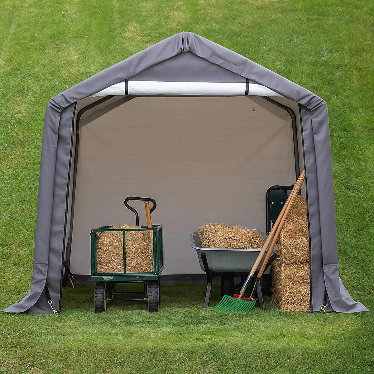 HomeDude 8x14x7 - ft Heavy - Duty Outdoor Storage Shelter – Waterproof UV - Resistant 195g Tarpaulin Cover, Steel Frame, Roll - Up Door, Ideal for Lawn Mowers, Tractors, Farm & Equipment Storage – Model 103 - 0814 - HomeDudeHomeDude 8x14x7 - ft Heavy - Duty Outdoor Storage Shelter – Waterproof UV - Resistant 195g Tarpaulin Cover, Steel Frame, Roll - Up Door, Ideal for Lawn Mowers, Tractors, Farm & Equipment Storage – Model 103 - 0814Storage ShedHomeDude