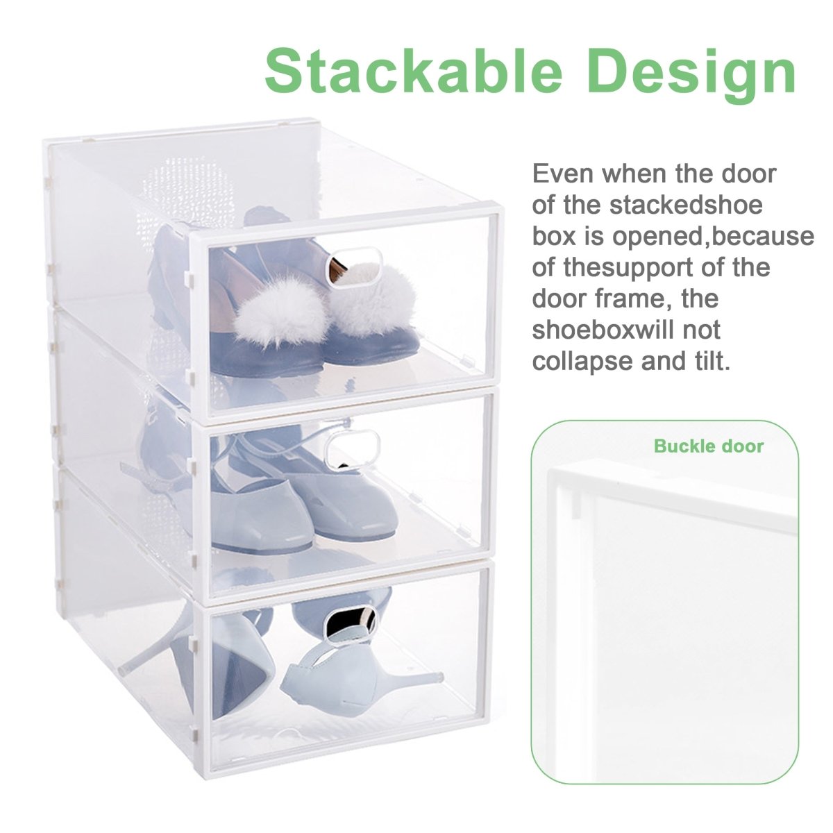 HomeDude Clear Shoe Storage Box Set, Stackable Drop - Front Organizer for Women’s & Kids’ Shoes, Transparent PVC Dustproof Design, Easy Access Shoe Container for Closet & Entryway (Pack of 6) - HomeDude OakHomeDude Clear Shoe Storage Box Set, Stackable Drop - Front Organizer for Women’s & Kids’ Shoes, Transparent PVC Dustproof Design, Easy Access Shoe Container for Closet & Entryway (Pack of 6)Shoe Box - PVCHomeDude Oak