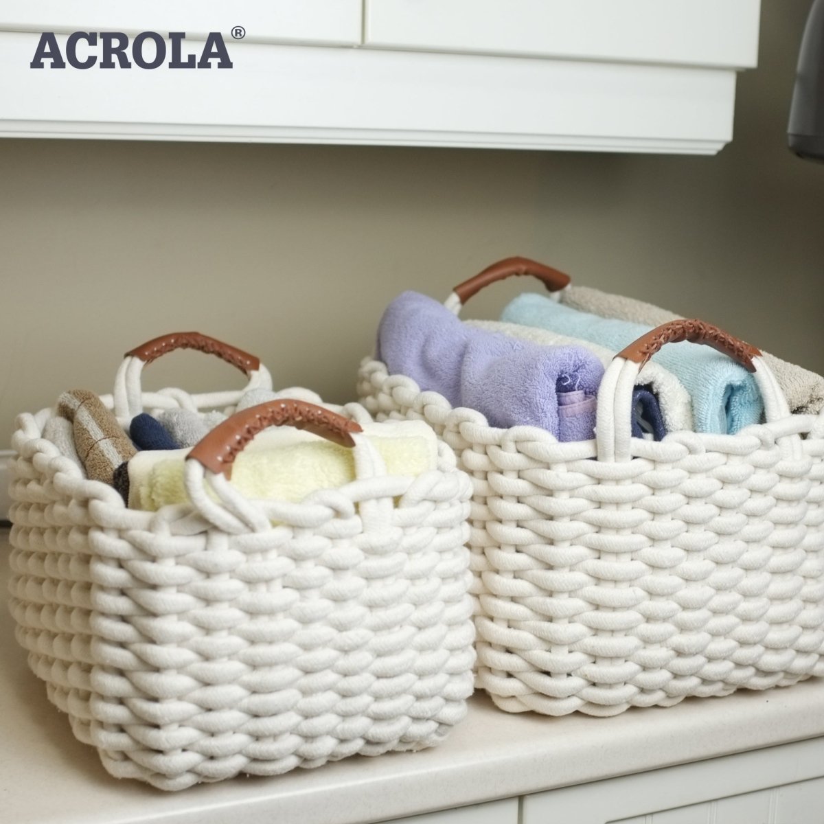 Homedude Handmade Cotton Rope Basket Set with Genuine Leather Accents (4 - Pack) ?€? Premium Artisan Storage Bins for Modern Home Decor and Organization (Pristine White) - HomeDude OakHomedude Handmade Cotton Rope Basket Set with Genuine Leather Accents (4 - Pack) ?€? Premium Artisan Storage Bins for Modern Home Decor and Organization (Pristine White)Cotton Rope BasketHomeDude Oak