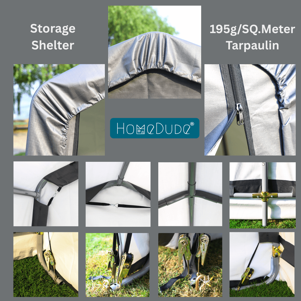 Portable Outdoor Storage Shed 8x8 ft | Roll - Up Door, 195g UV Cover, Heavy - Duty Frame | Homedude - HomeDudePortable Outdoor Storage Shed 8x8 ft | Roll - Up Door, 195g UV Cover, Heavy - Duty Frame | HomedudeStorage ShedHomeDude