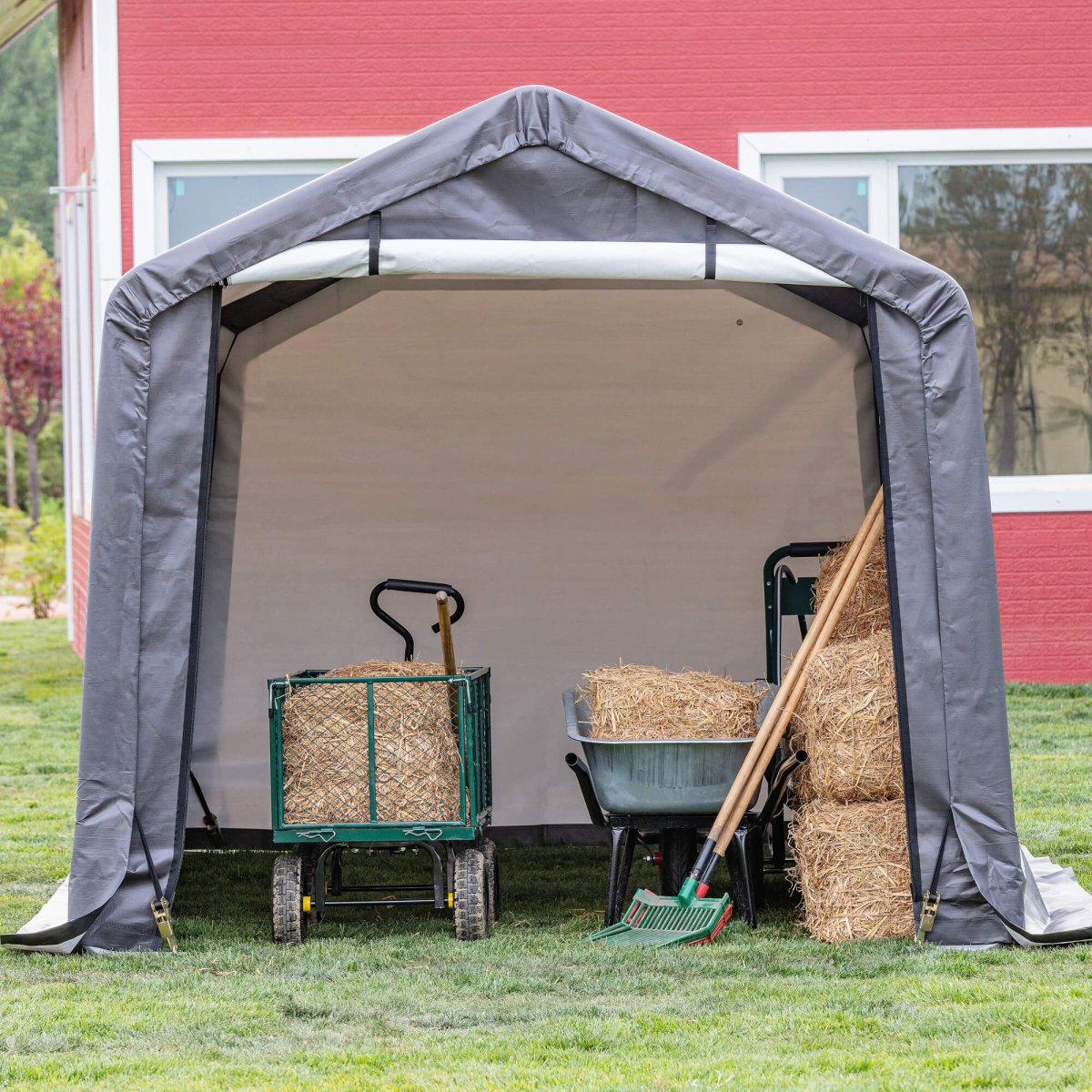 Portable Outdoor Storage Shed 8x8 ft | Roll - Up Door, 195g UV Cover, Heavy - Duty Frame | Homedude - HomeDudePortable Outdoor Storage Shed 8x8 ft | Roll - Up Door, 195g UV Cover, Heavy - Duty Frame | HomedudeStorage ShedHomeDude