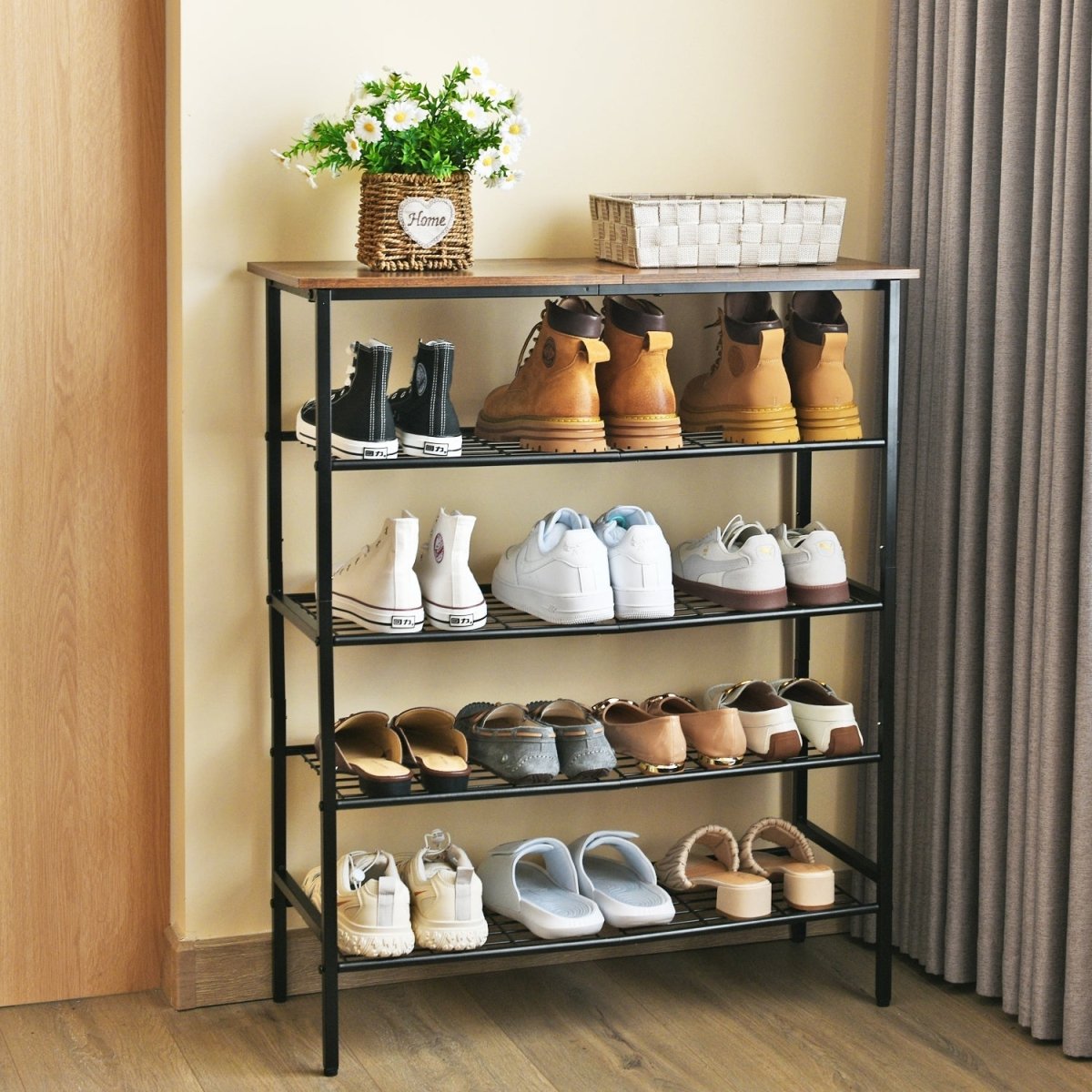 Versatile 5 - Tier Metal and Wood Shoe Rack - HomeDude OakVersatile 5 - Tier Metal and Wood Shoe RackShoe RackHomeDude Oak