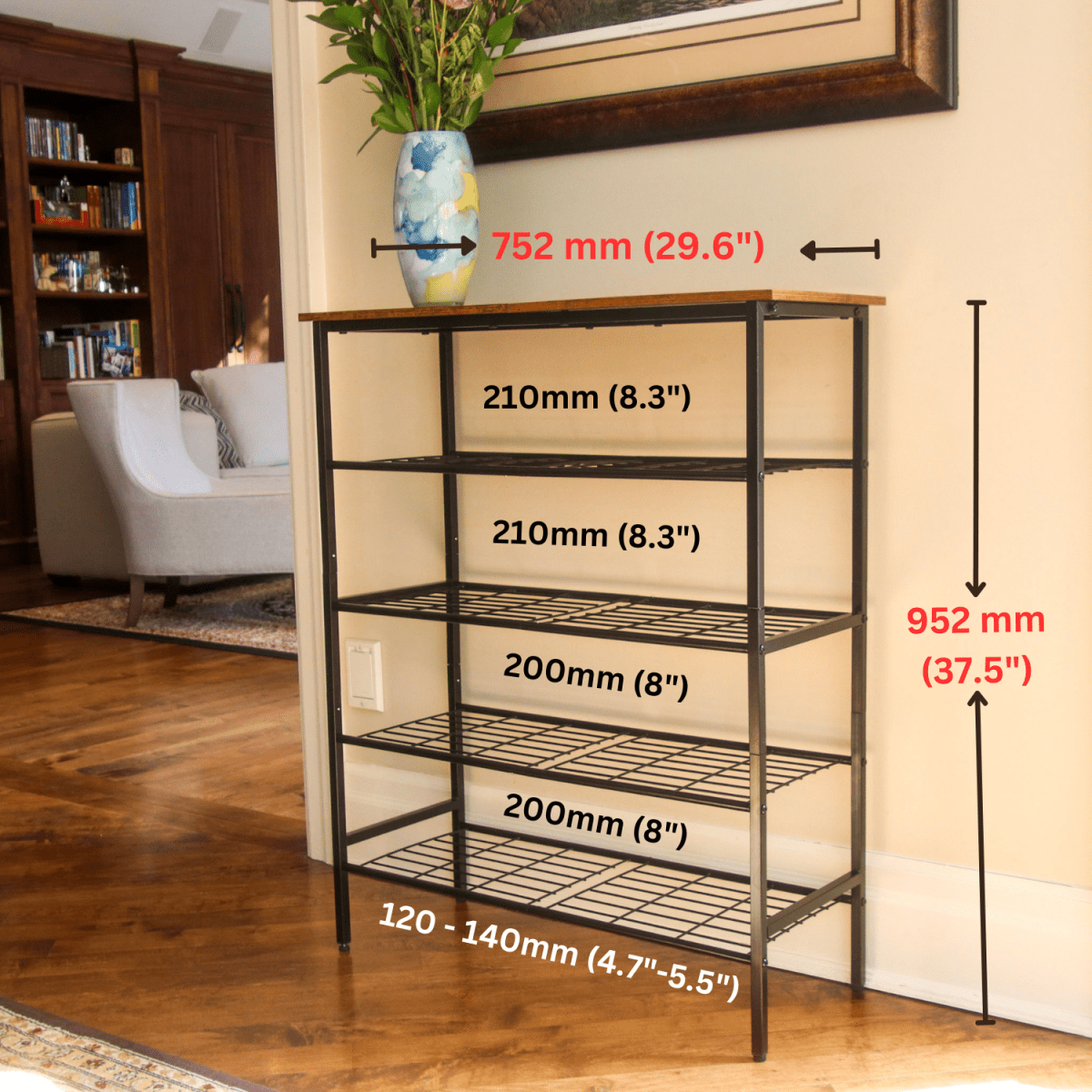 Versatile 5 - Tier Metal and Wood Shoe Rack - HomeDude OakVersatile 5 - Tier Metal and Wood Shoe RackShoe RackHomeDude Oak